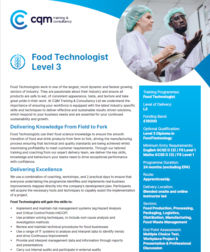 Food Technologist Brochure Cover