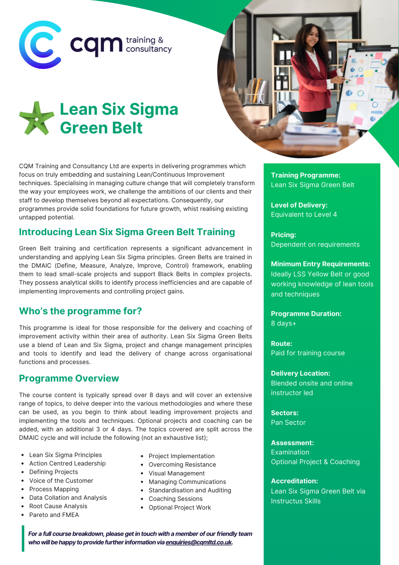 Lean Six Sigma Green Belt Online & Tailored Courses | CQM