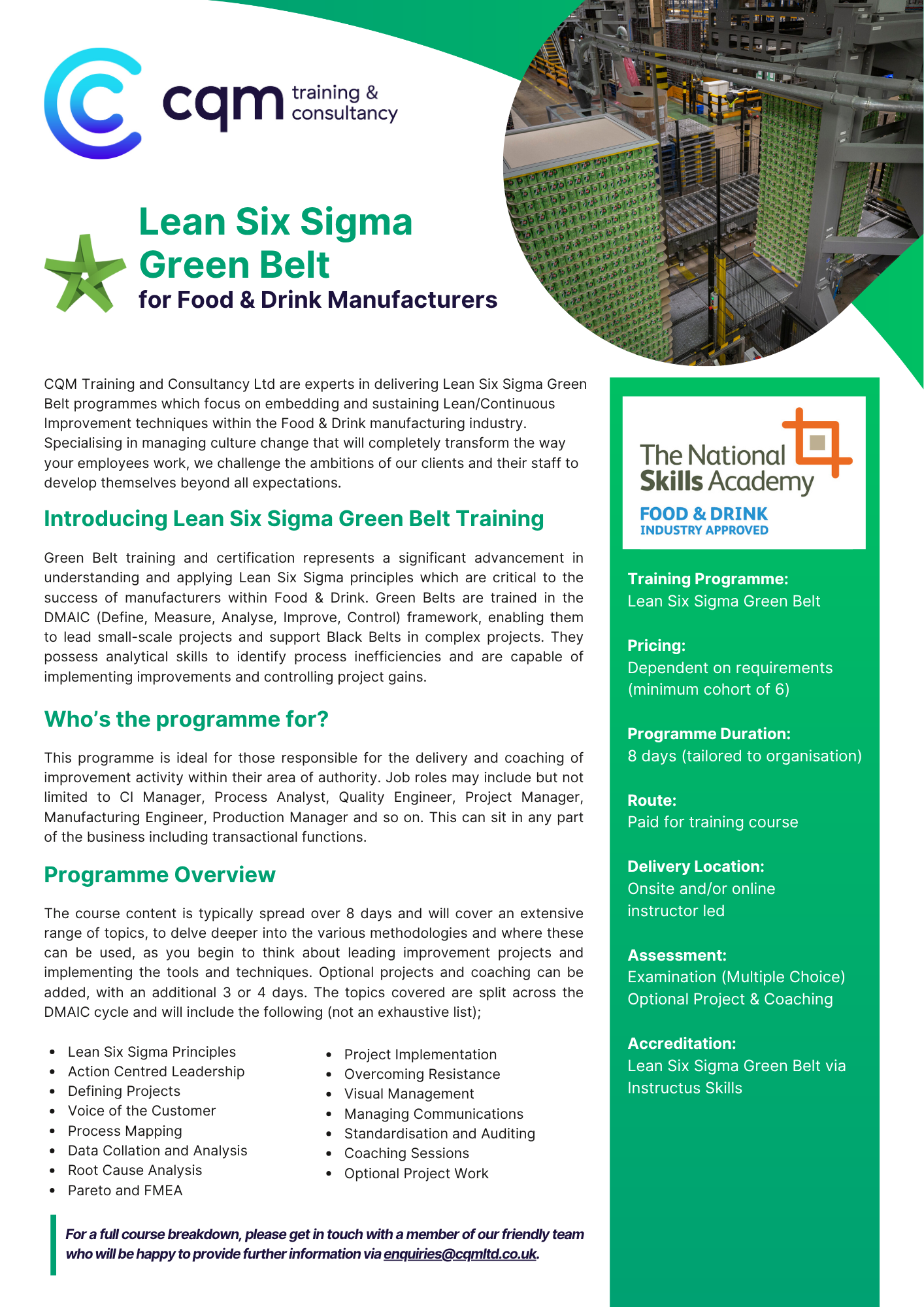 LSSGB F&D Process Leader Brochure Cover